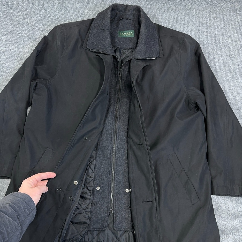 Ralph Lauren Trench Coat Men 44R Black Microfiber Full Zip Removable Liner *READ - Picture 5 of 14